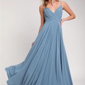 Lulu's Blue Maxi Dress Spaghetti Strap Sweetheart Bridesmaid
